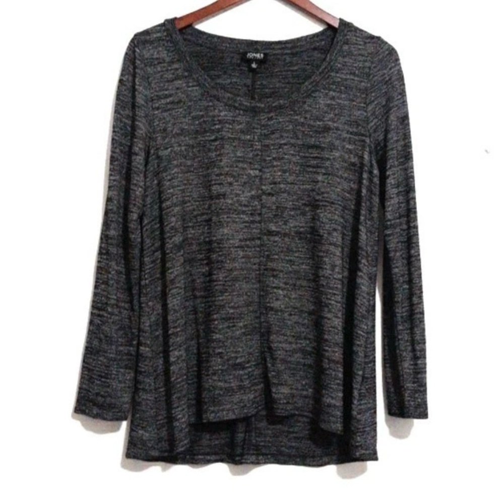 Jones New York Sweater L Pullover Marled Gray Black Long Sleeve Classic Cozy